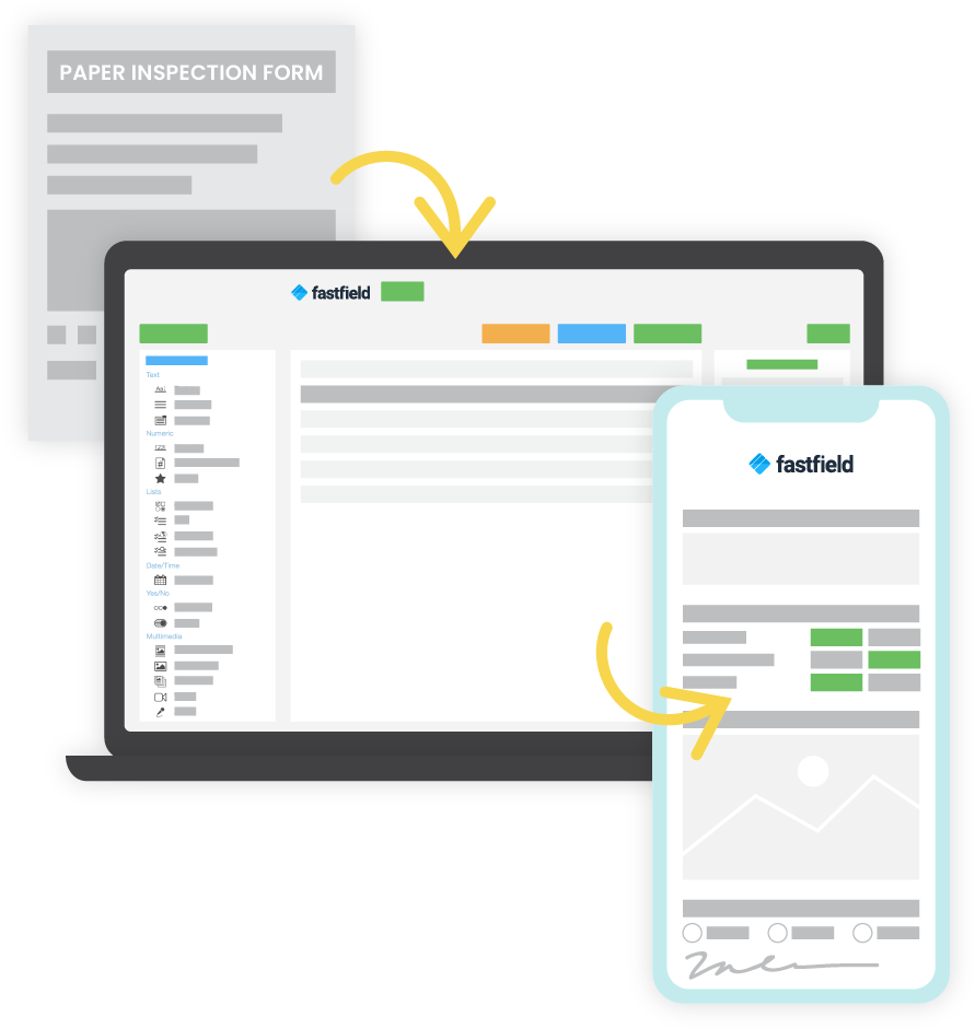 A paper inspection form being transformed into a mobile form with a laptop computer 